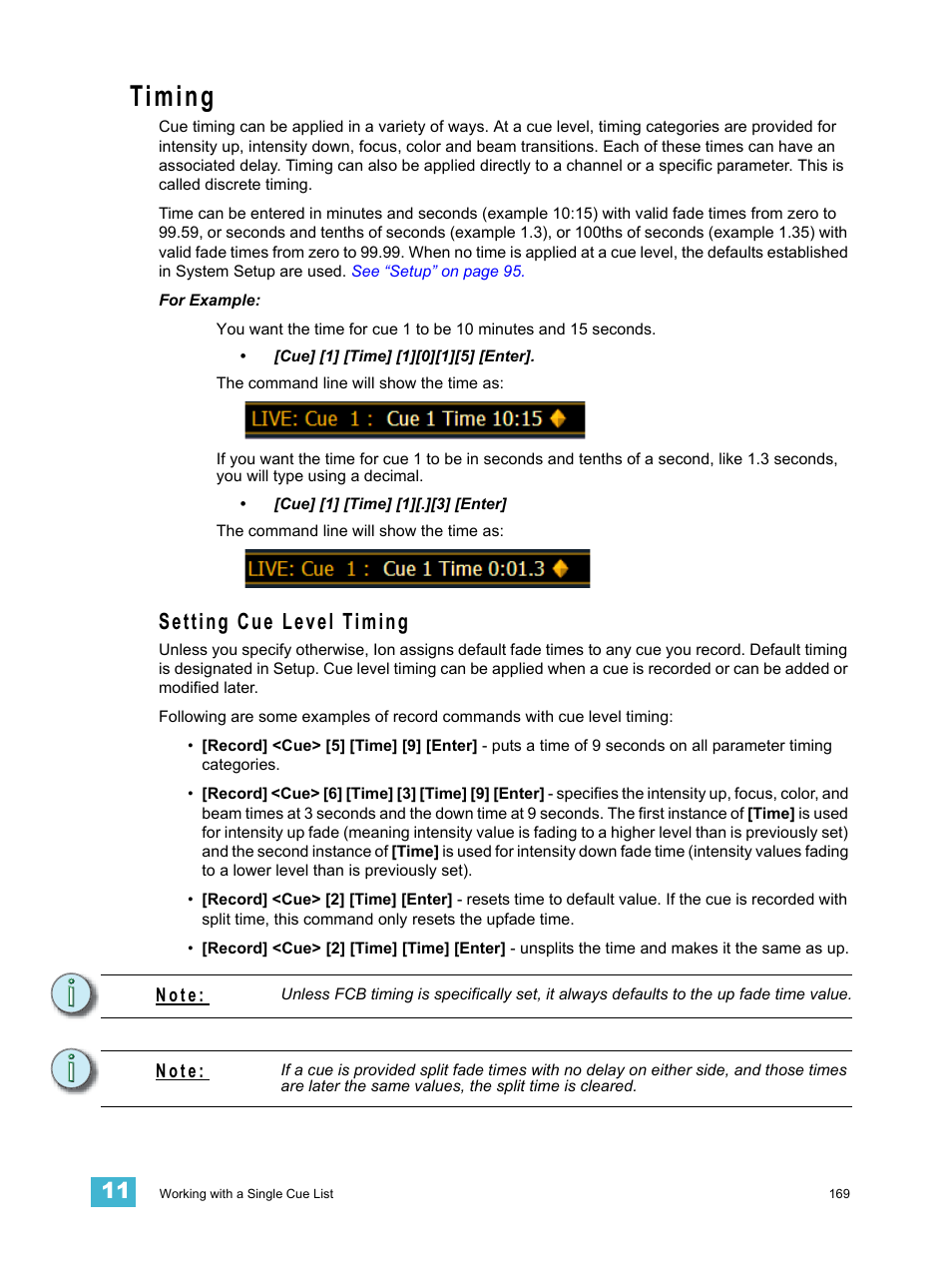 Timing, Setting cue level timing | ETC Ion User Manual | Page 185 / 440