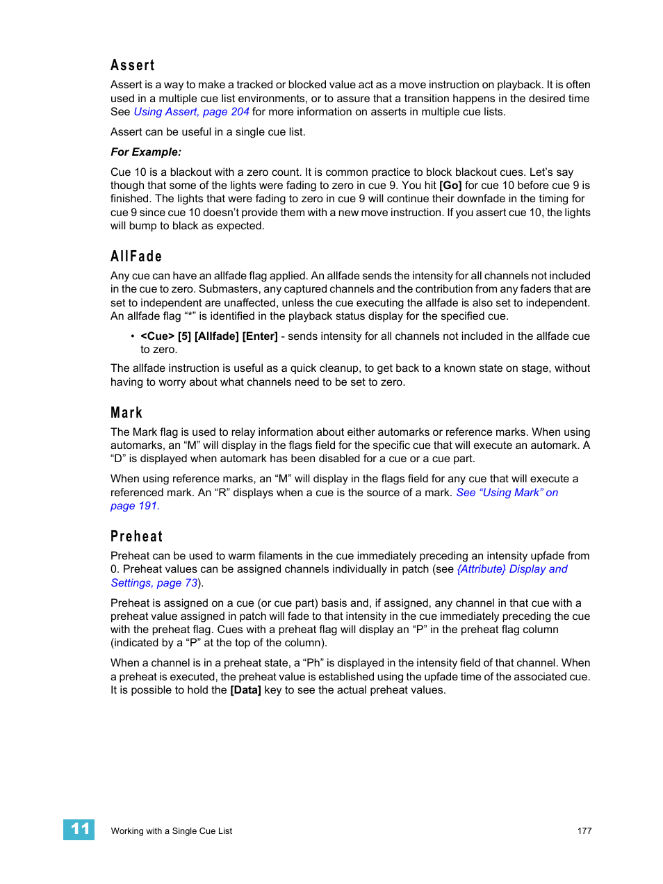 Assert, Allfade, Mark | Preheat, Assert allfade mark preheat | ETC Ion User Manual | Page 193 / 440