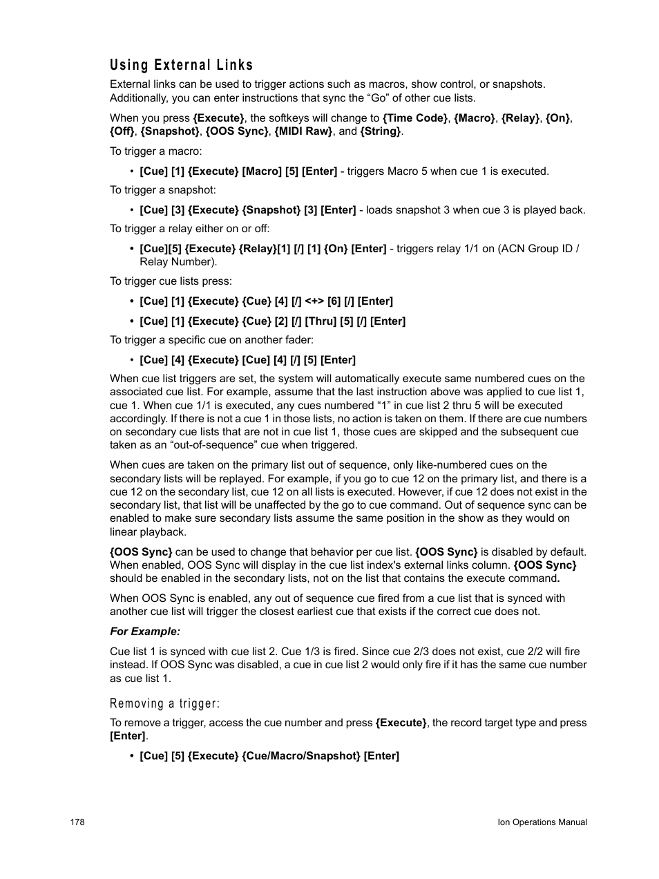 Using external links, Removing a trigger | ETC Ion User Manual | Page 194 / 440