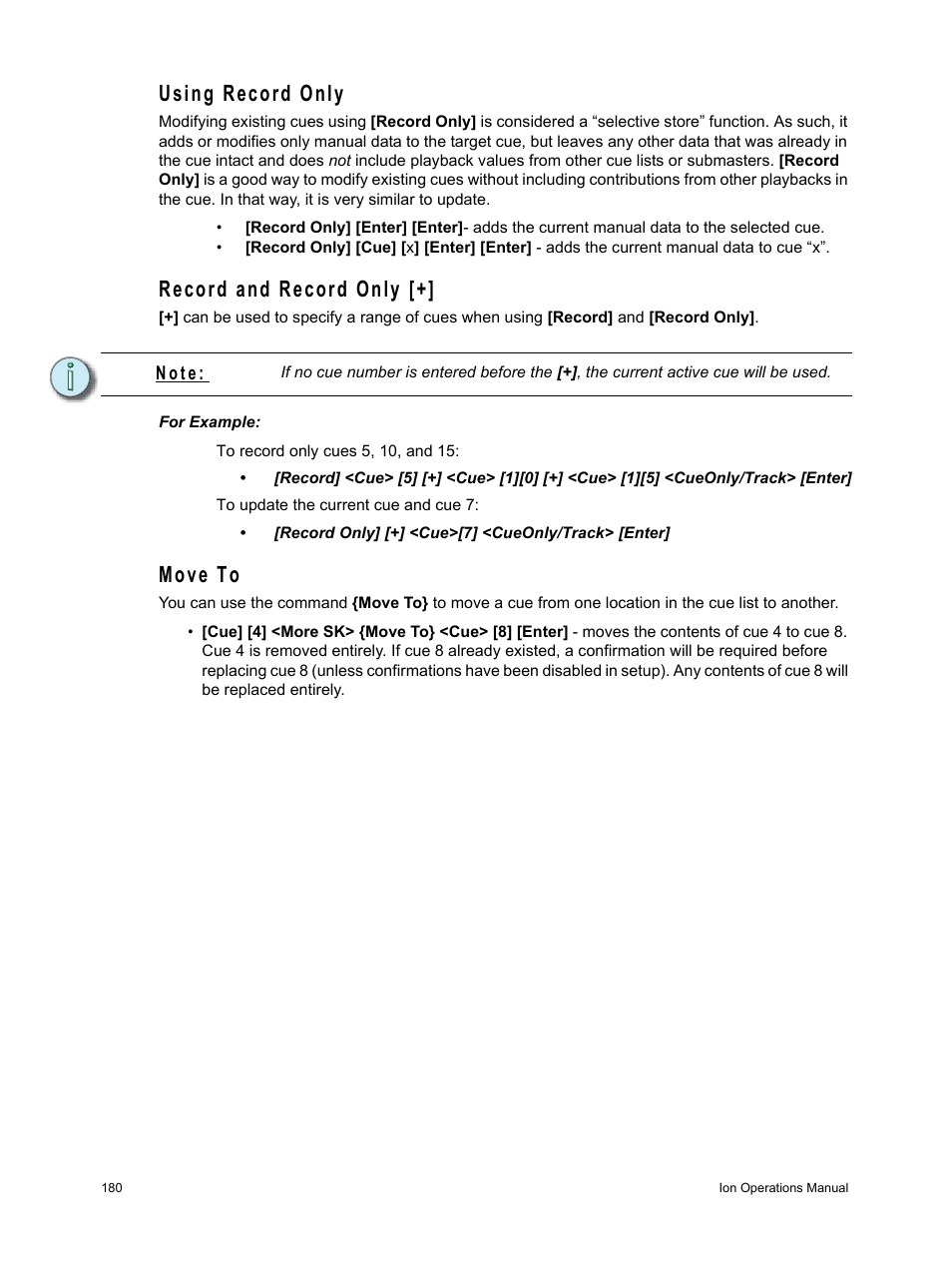 Using record only, Record and record only, Move to | ETC Ion User Manual | Page 196 / 440