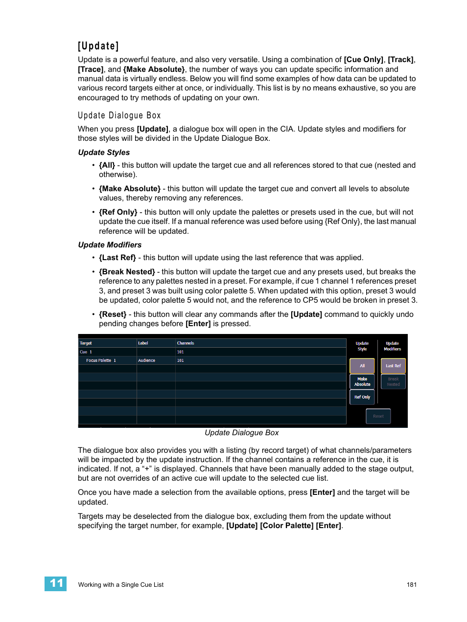 Update, Update dialogue box | ETC Ion User Manual | Page 197 / 440