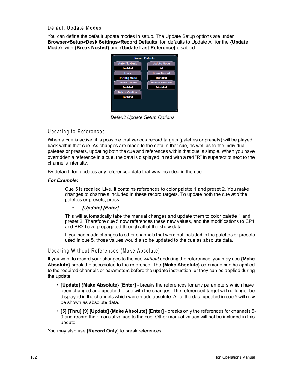 Default update modes, Updating to references, Updating without references (make absolute) | ETC Ion User Manual | Page 198 / 440