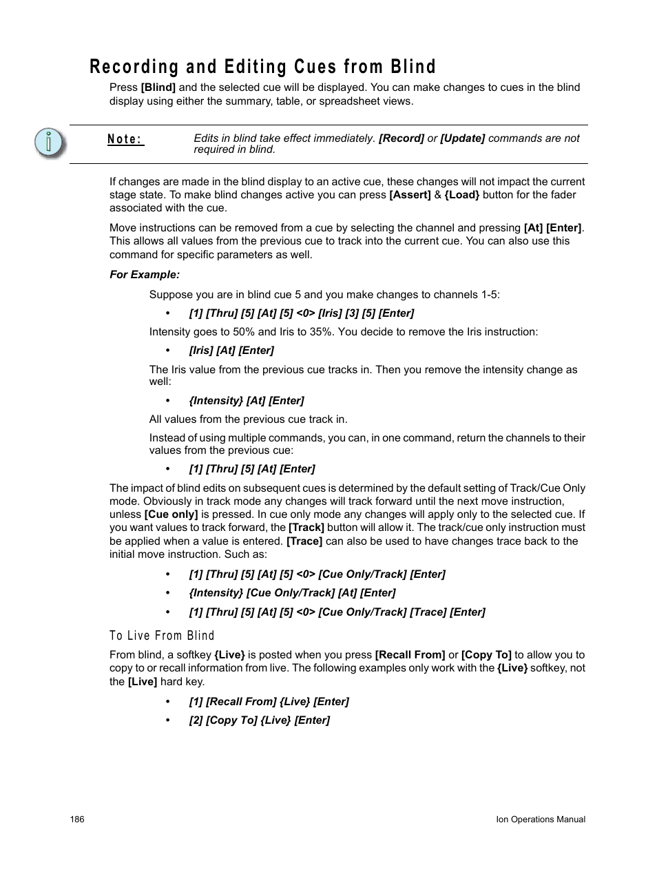 Recording and editing cues from blind, N o t e | ETC Ion User Manual | Page 202 / 440