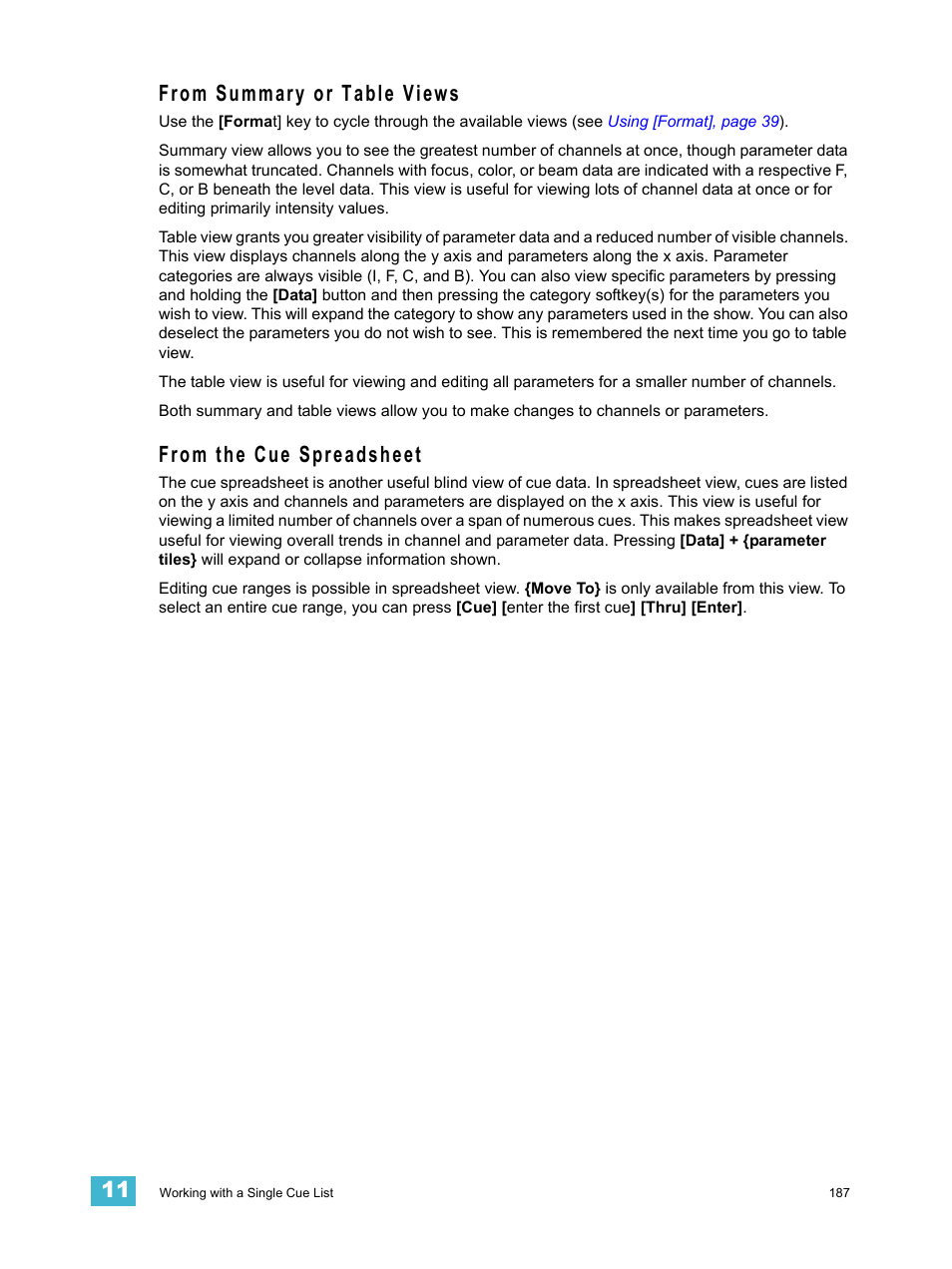 From summary or table views, From the cue spreadsheet | ETC Ion User Manual | Page 203 / 440
