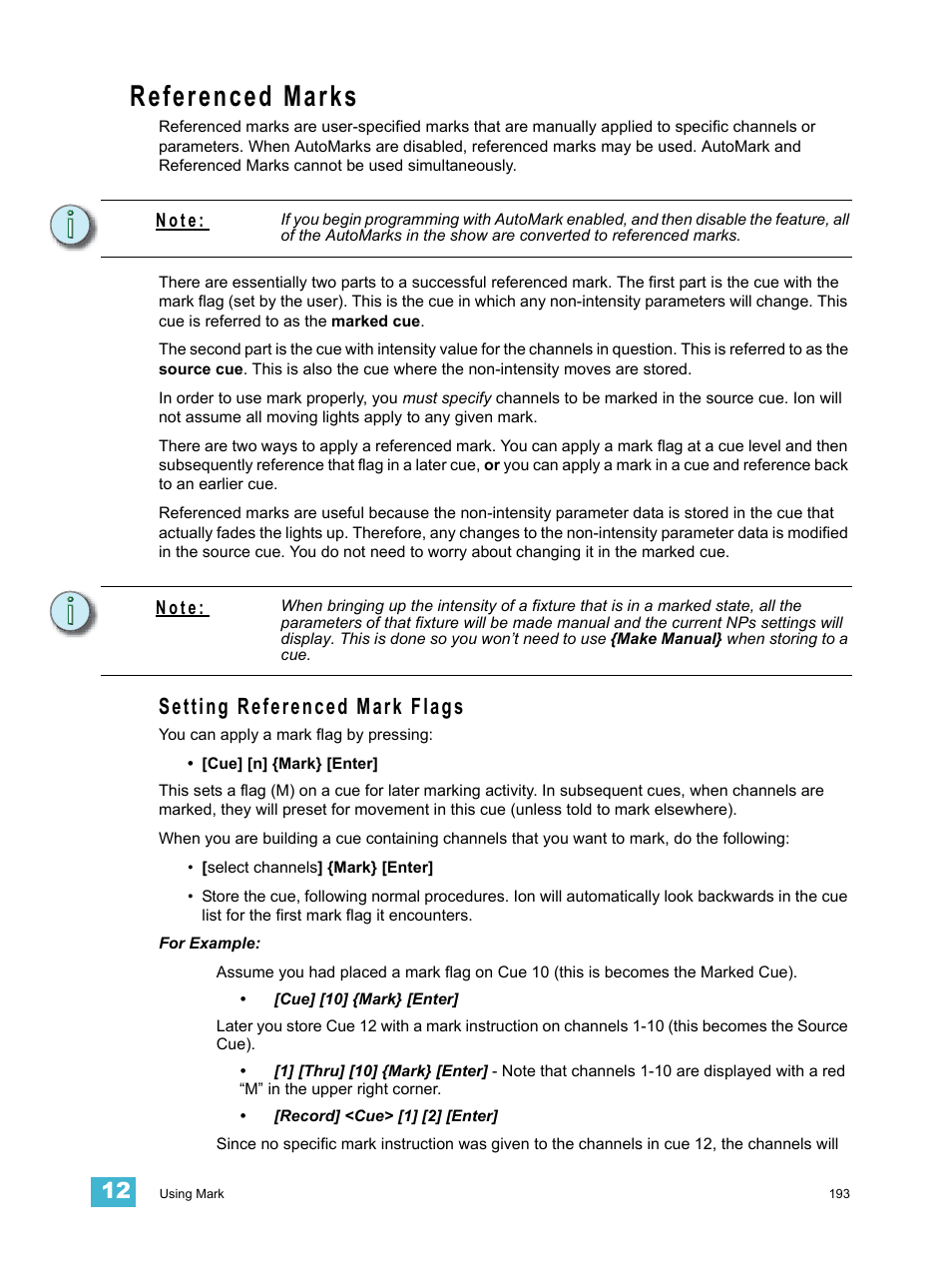 Referenced marks, Setting referenced mark flags | ETC Ion User Manual | Page 209 / 440