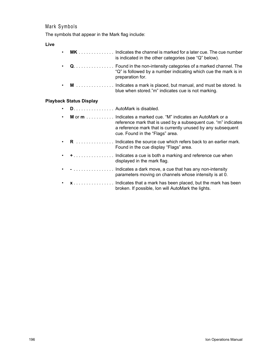 Mark symbols | ETC Ion User Manual | Page 212 / 440