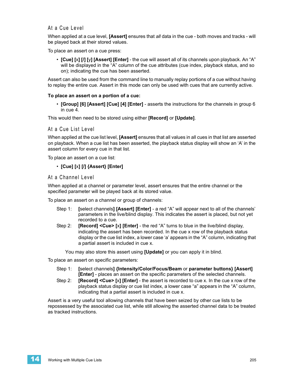 At a cue level, At a cue list level, At a channel level | ETC Ion User Manual | Page 221 / 440