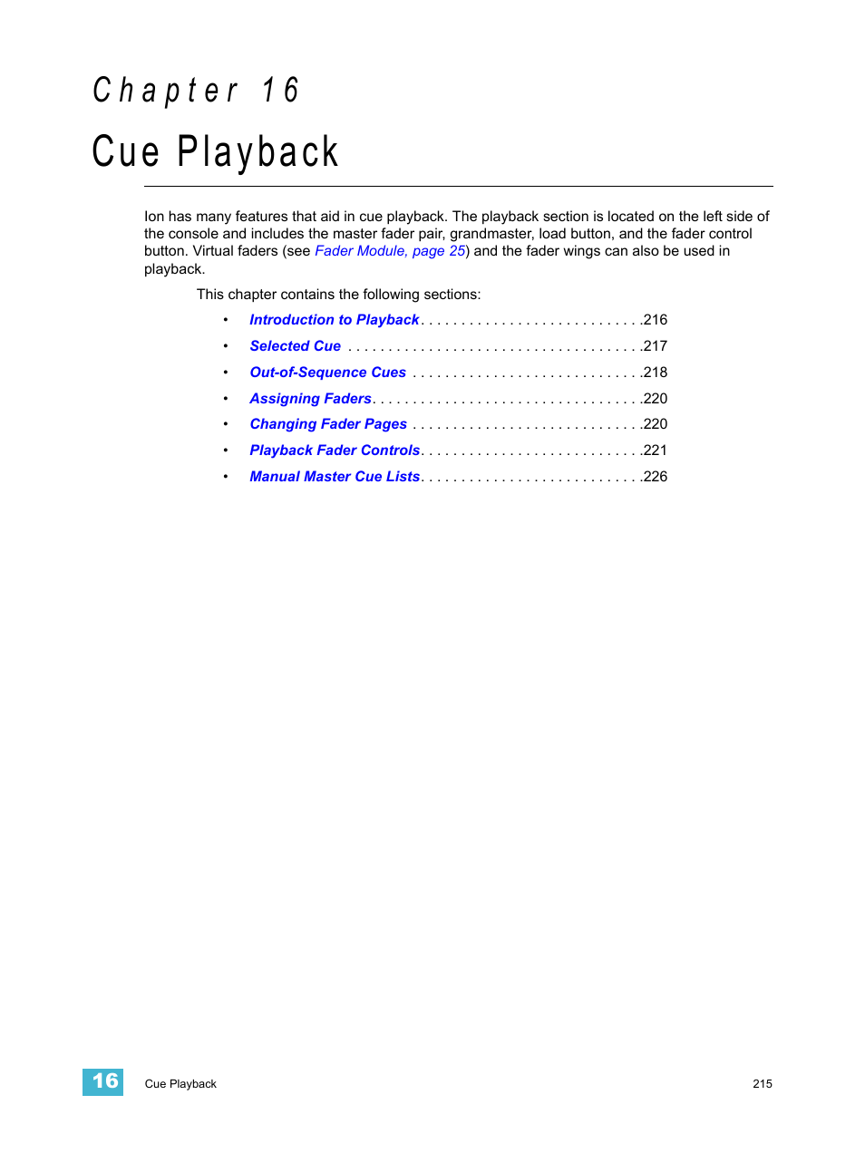 Cue playback, C h a p t e r 1 6 | ETC Ion User Manual | Page 231 / 440