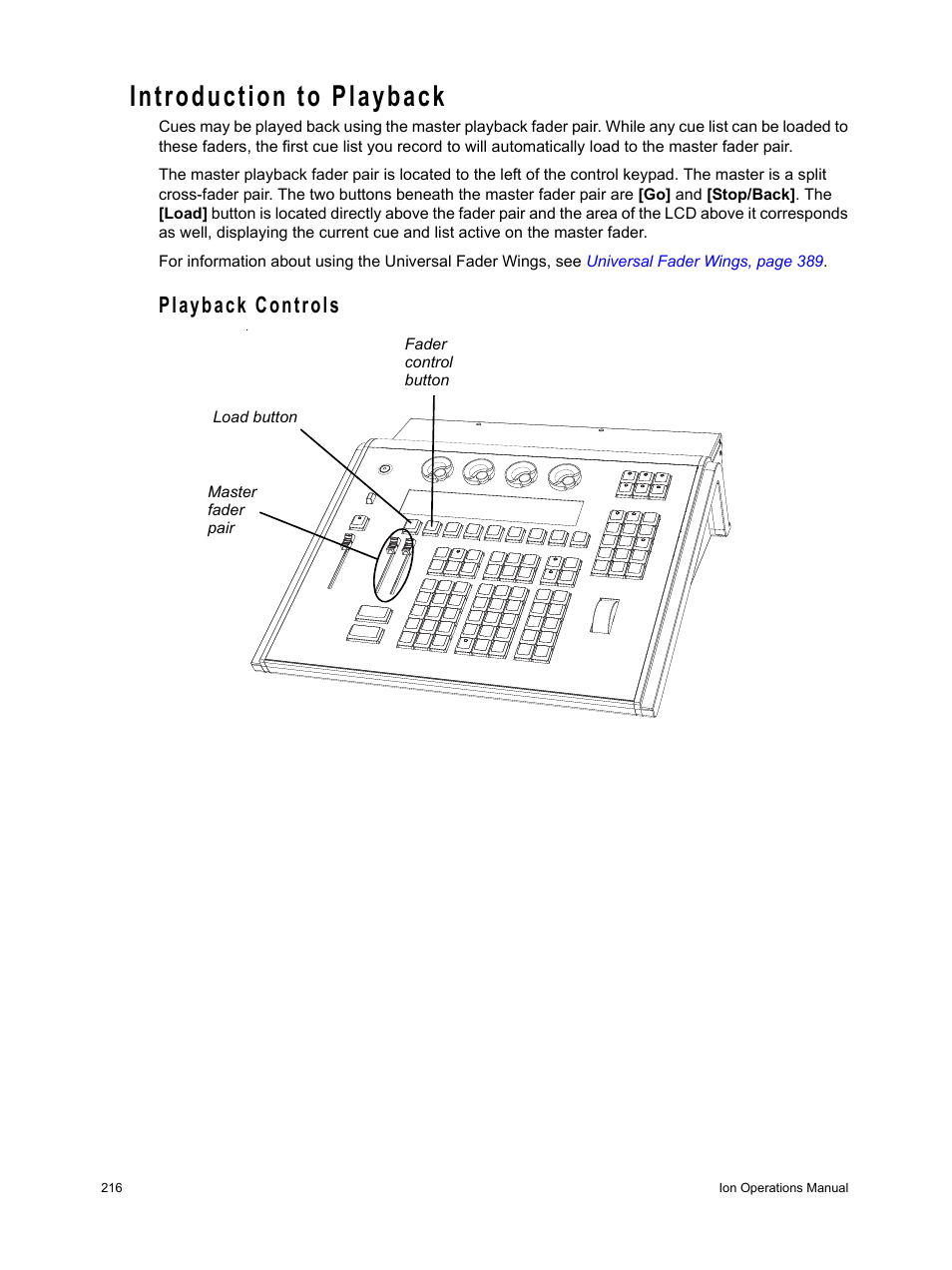 Introduction to playback, Playback controls | ETC Ion User Manual | Page 232 / 440