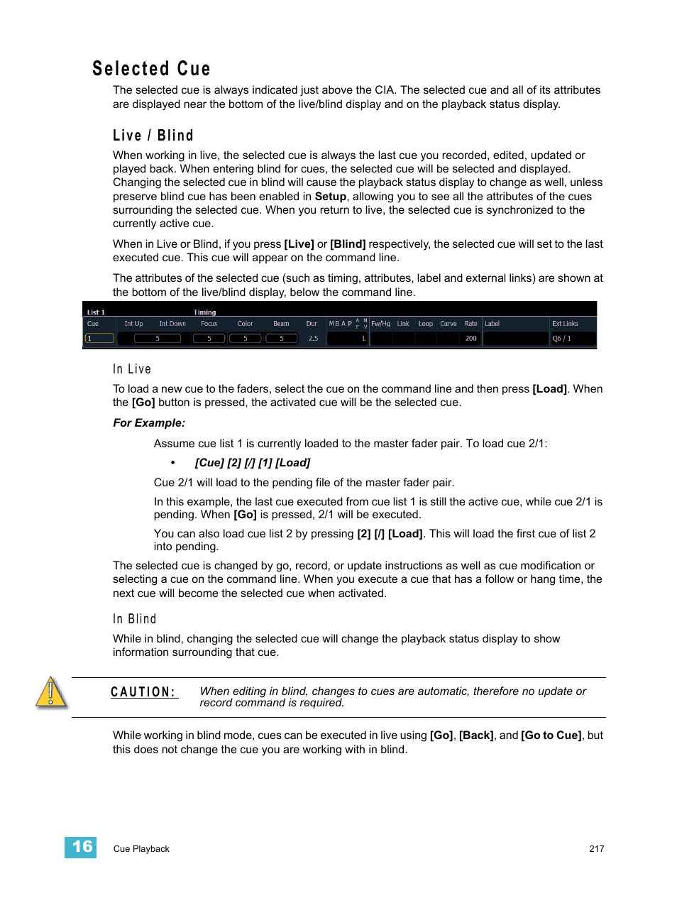 Selected cue, Live / blind | ETC Ion User Manual | Page 233 / 440