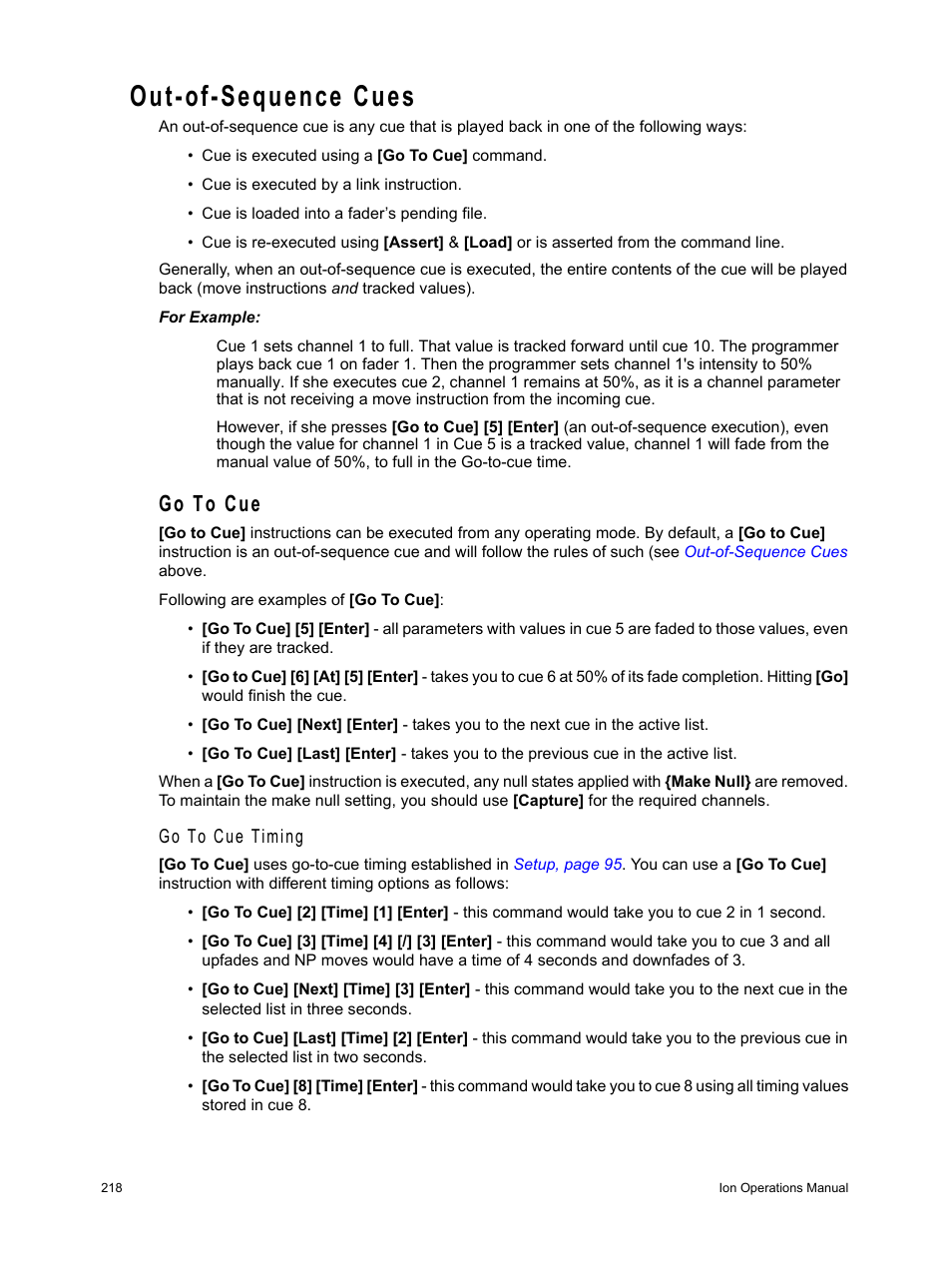 Out-of-sequence cues, Go to cue, Go to cue timing | ETC Ion User Manual | Page 234 / 440