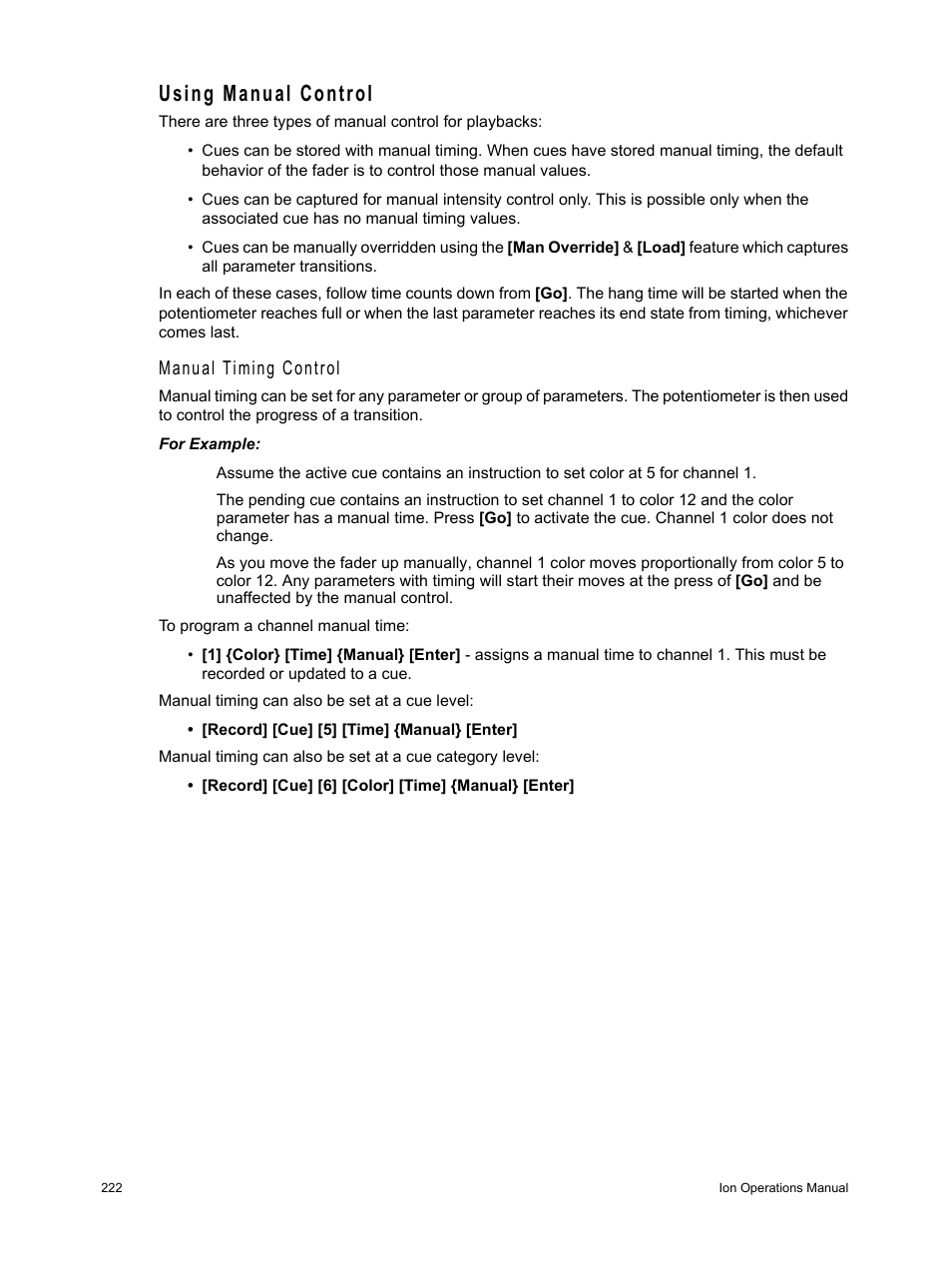 Using manual control, Manual timing control | ETC Ion User Manual | Page 238 / 440