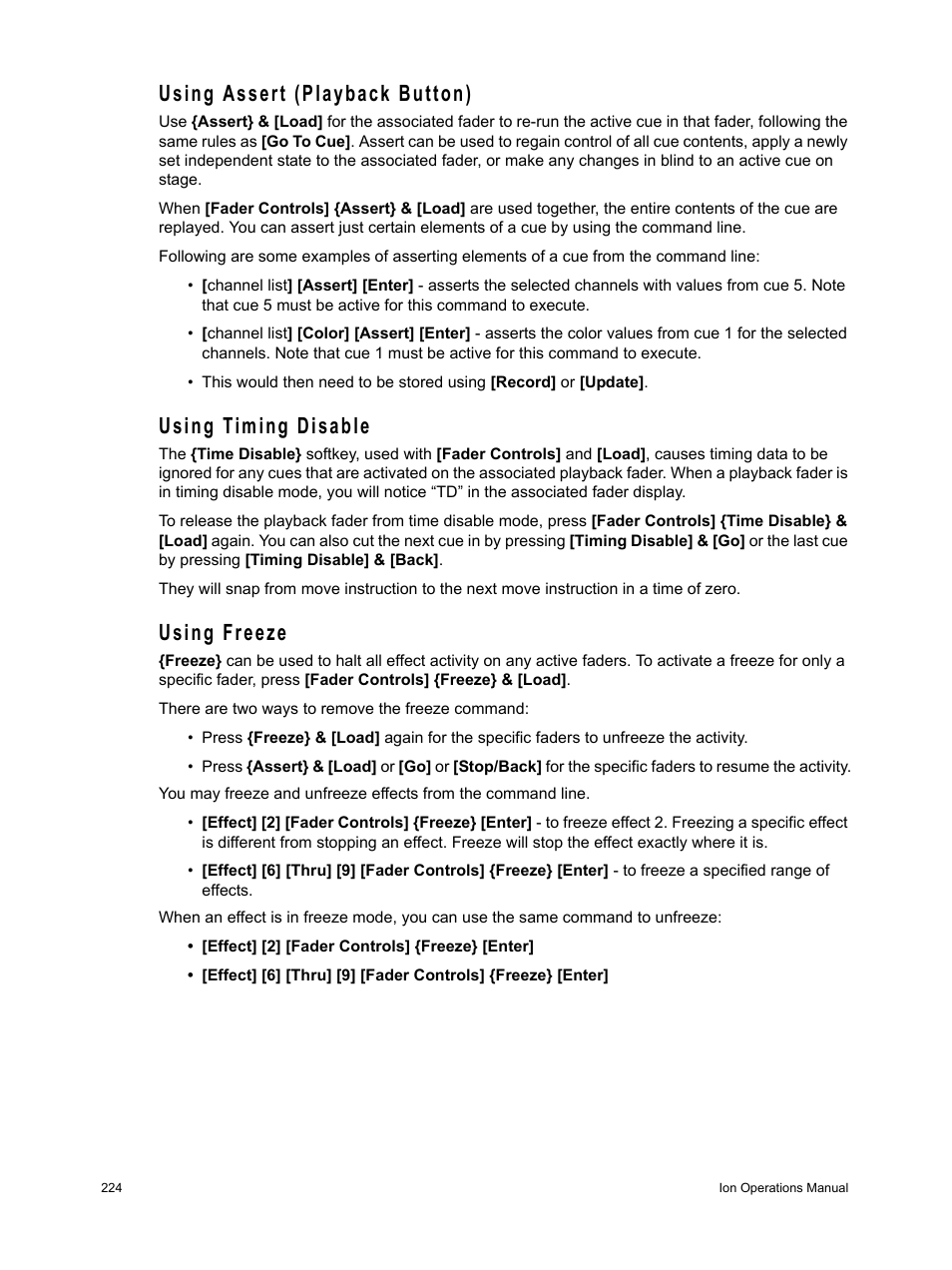 Using assert (playback button), Using timing disable, Using freeze | ETC Ion User Manual | Page 240 / 440