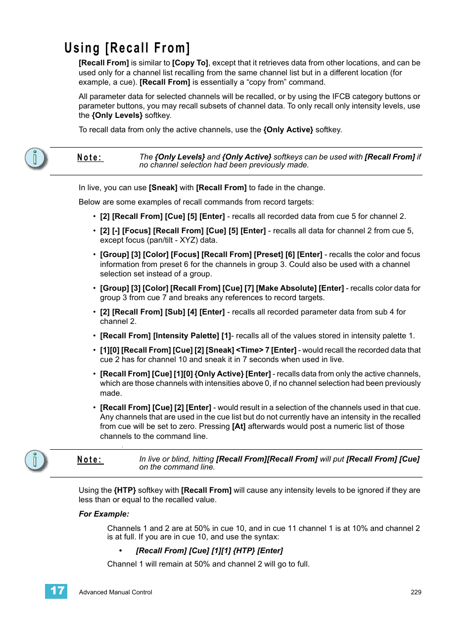 Using [recall from, N o t e | ETC Ion User Manual | Page 245 / 440