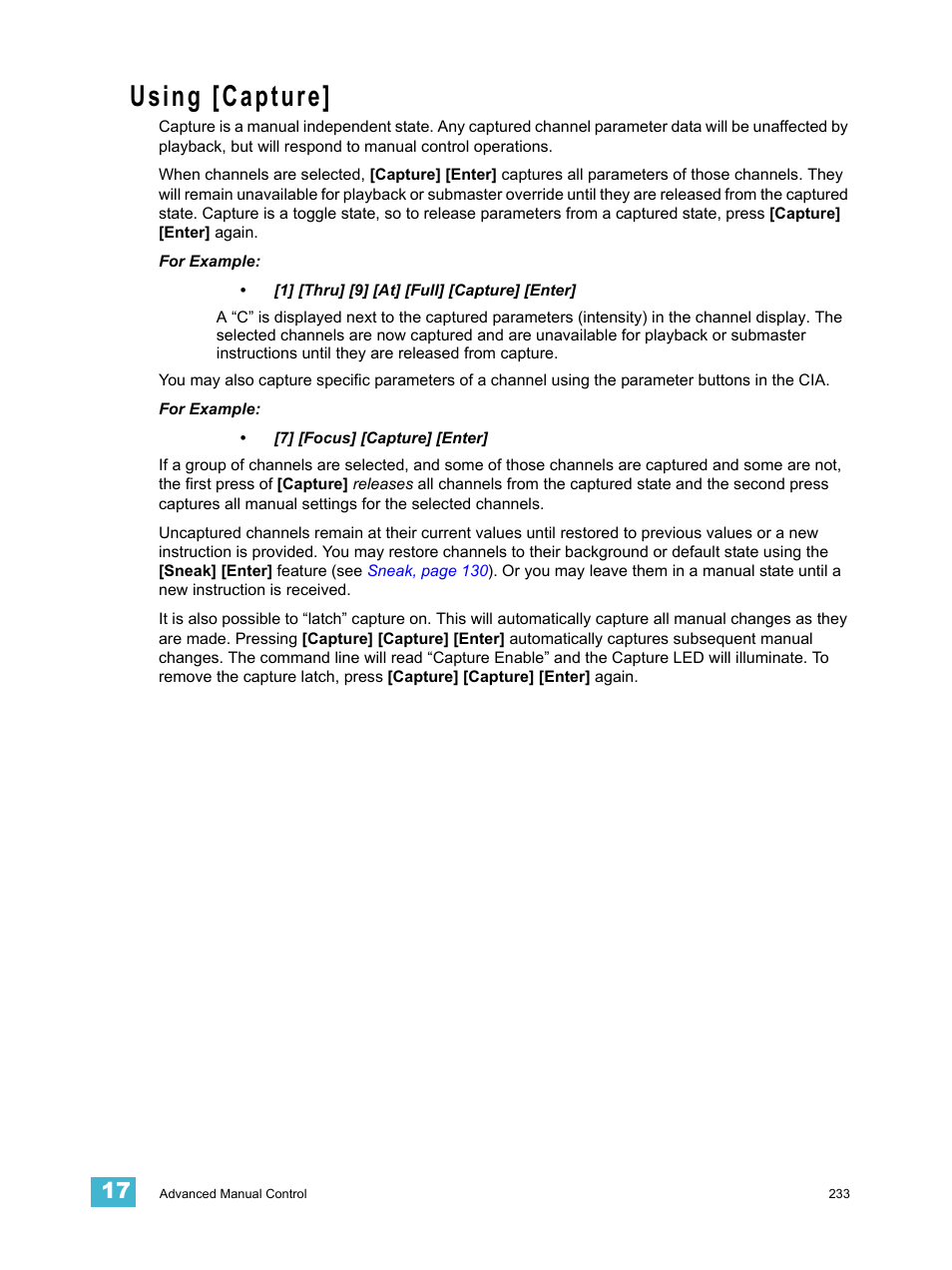 Using [capture | ETC Ion User Manual | Page 249 / 440