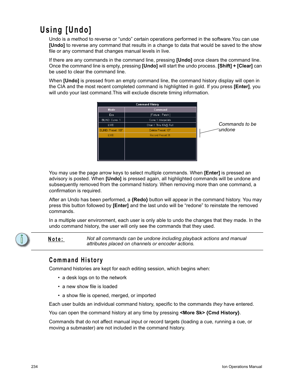 Using [undo, Command history | ETC Ion User Manual | Page 250 / 440