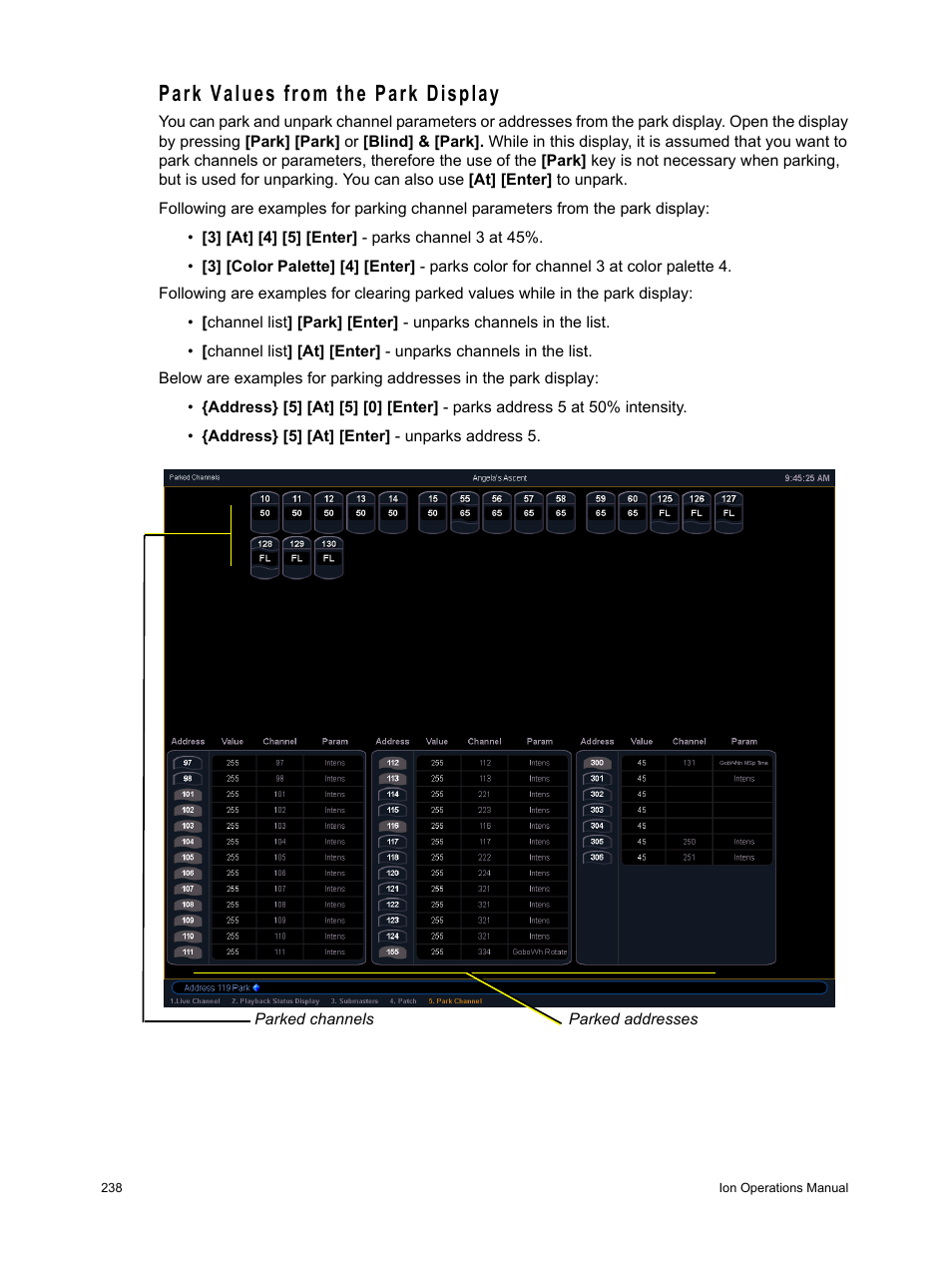 Park values from the park display | ETC Ion User Manual | Page 254 / 440