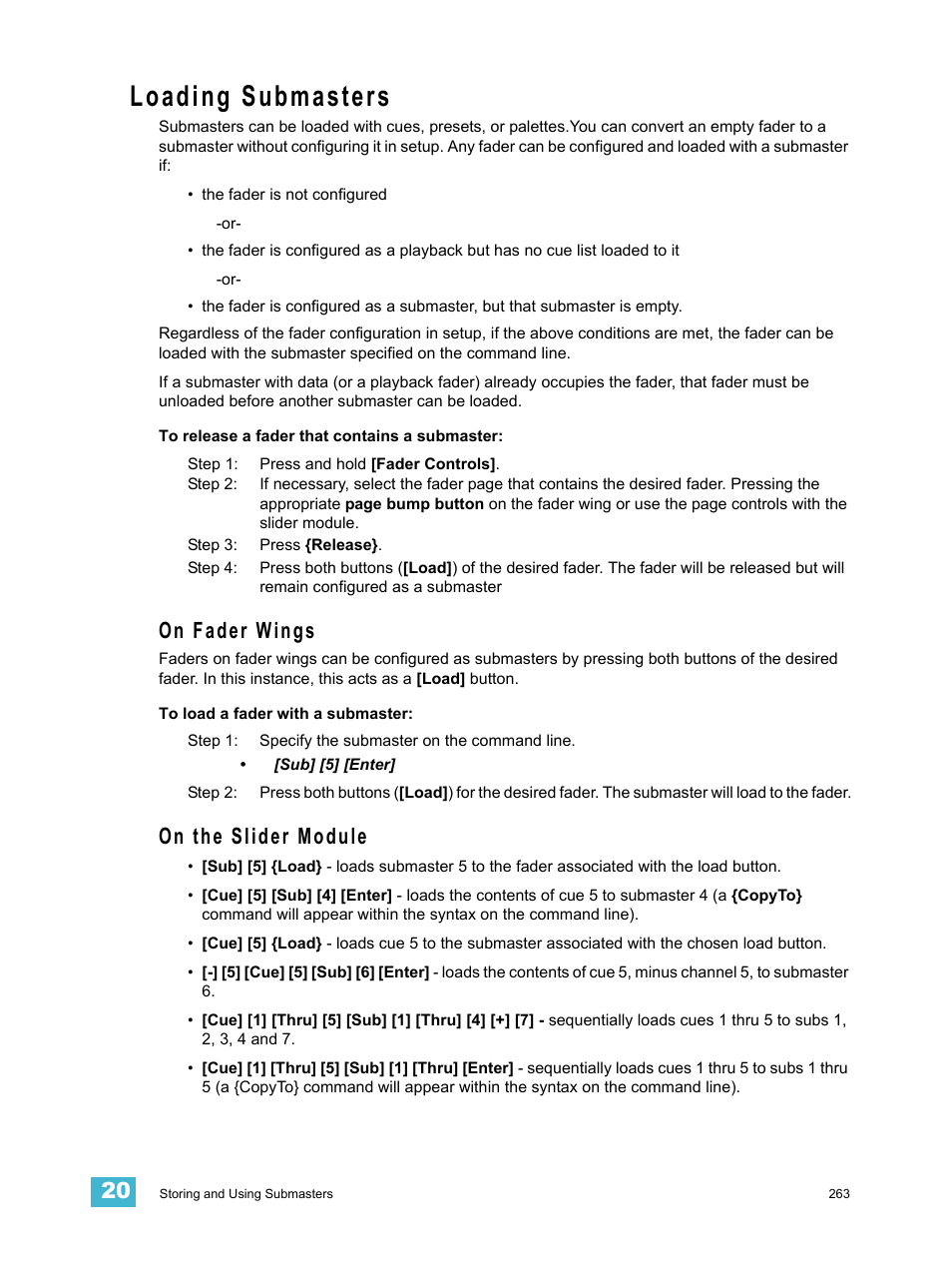 Loading submasters, On fader wings, On the slider module | On fader wings on the slider module | ETC Ion User Manual | Page 279 / 440