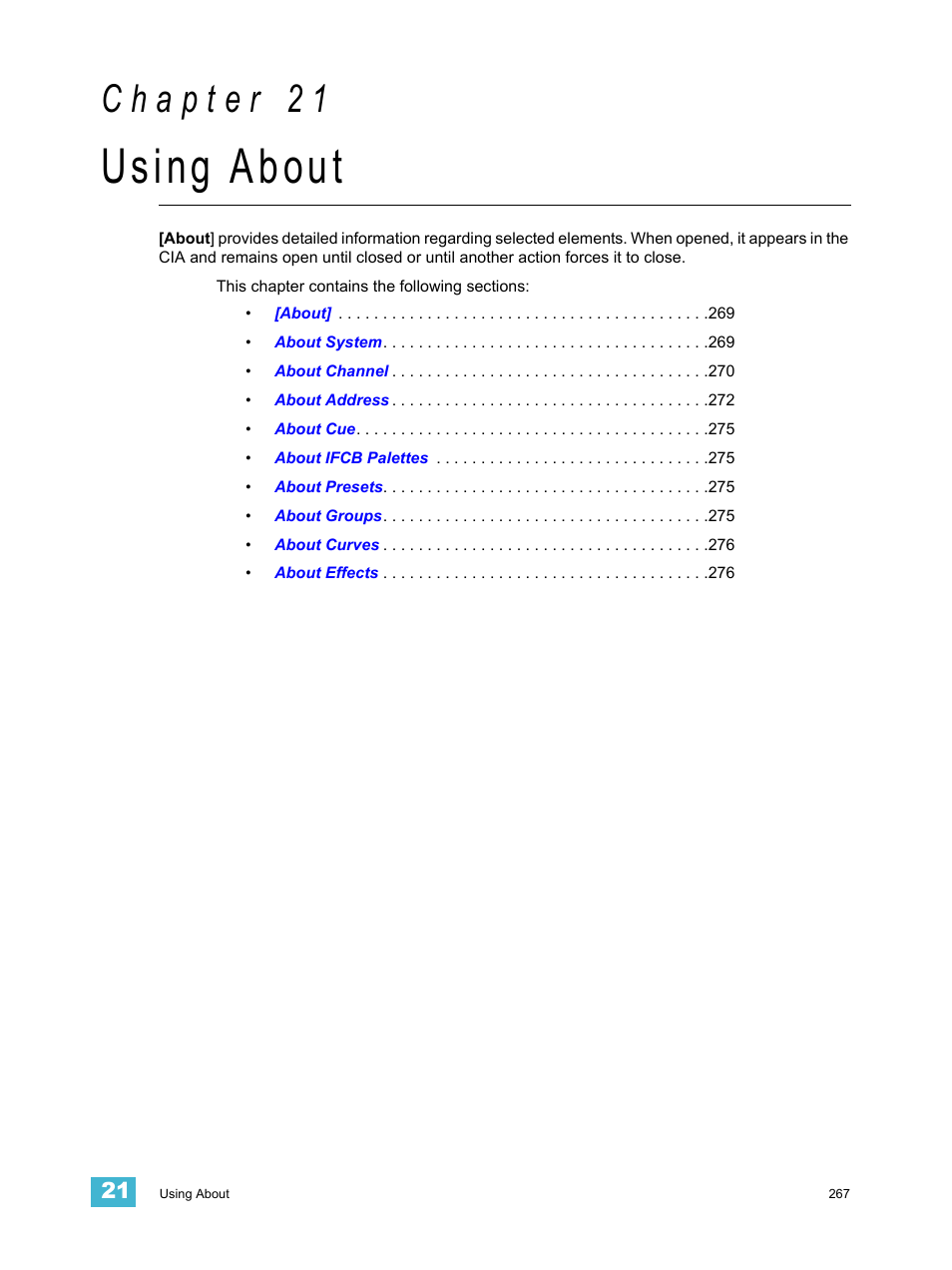 Using about, C h a p t e r 2 1 | ETC Ion User Manual | Page 283 / 440