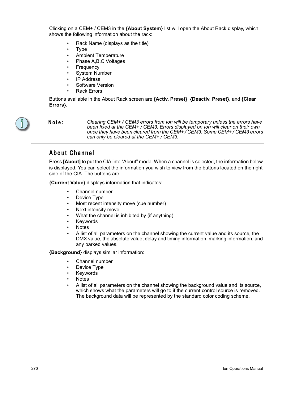 About channel, N o t e | ETC Ion User Manual | Page 286 / 440