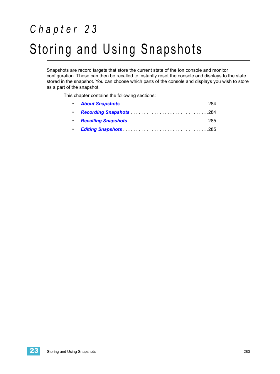 Storing and using snapshots, C h a p t e r 2 3 | ETC Ion User Manual | Page 299 / 440