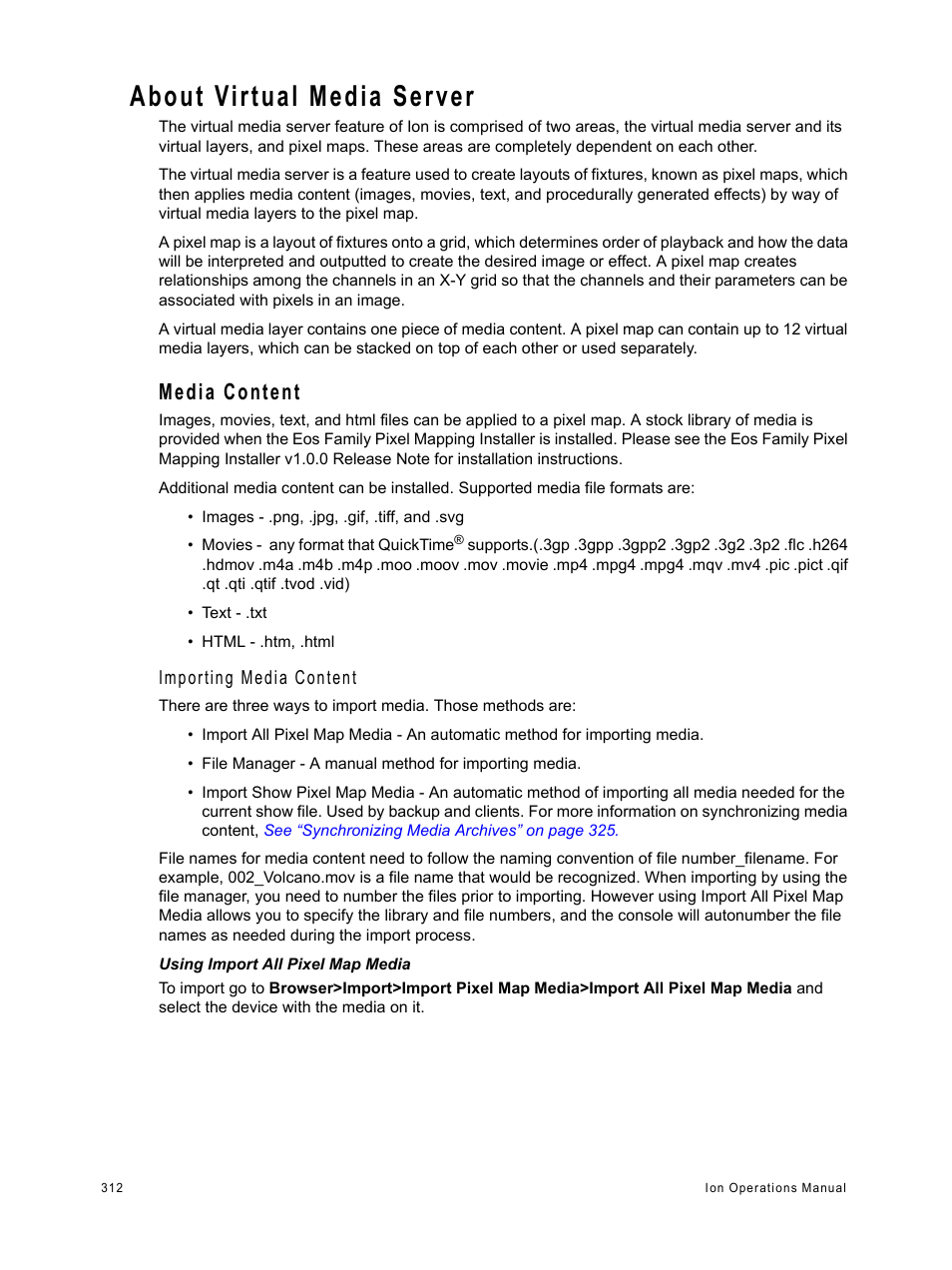 About virtual media server, Media content | ETC Ion User Manual | Page 328 / 440