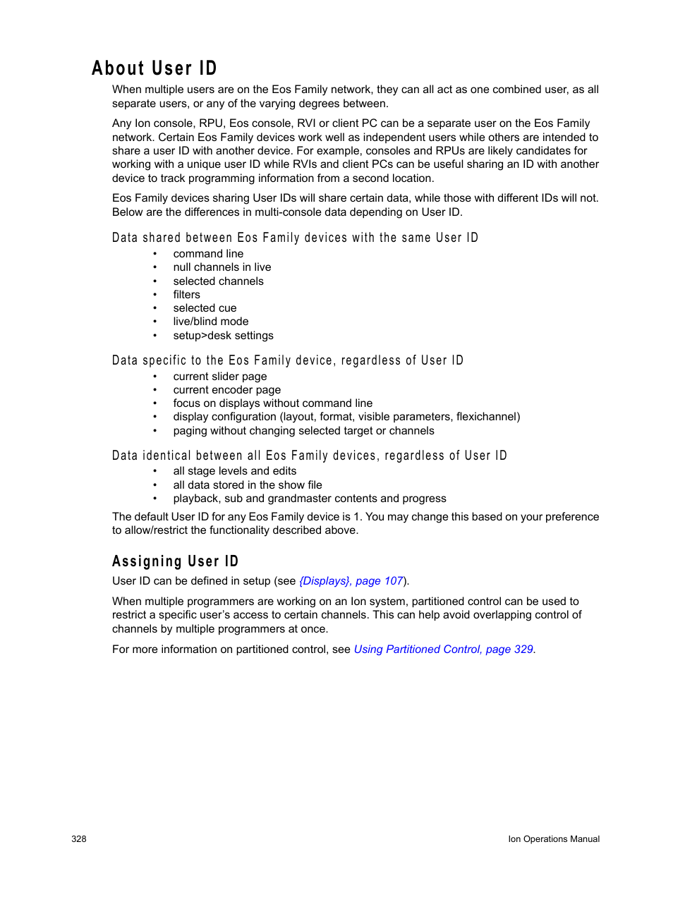 About user id, Assigning user id | ETC Ion User Manual | Page 344 / 440