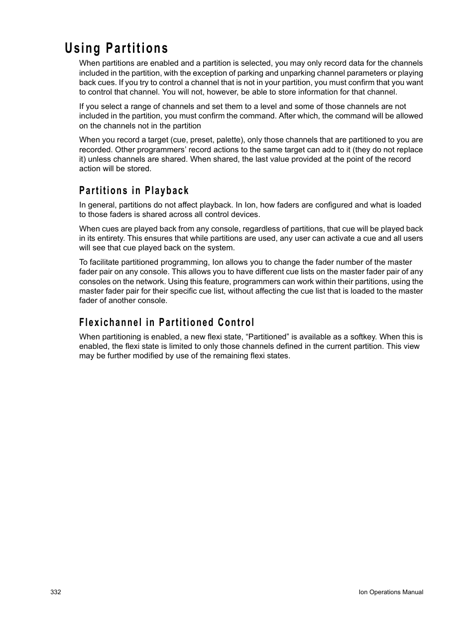 Using partitions, Partitions in playback, Flexichannel in partitioned control | ETC Ion User Manual | Page 348 / 440