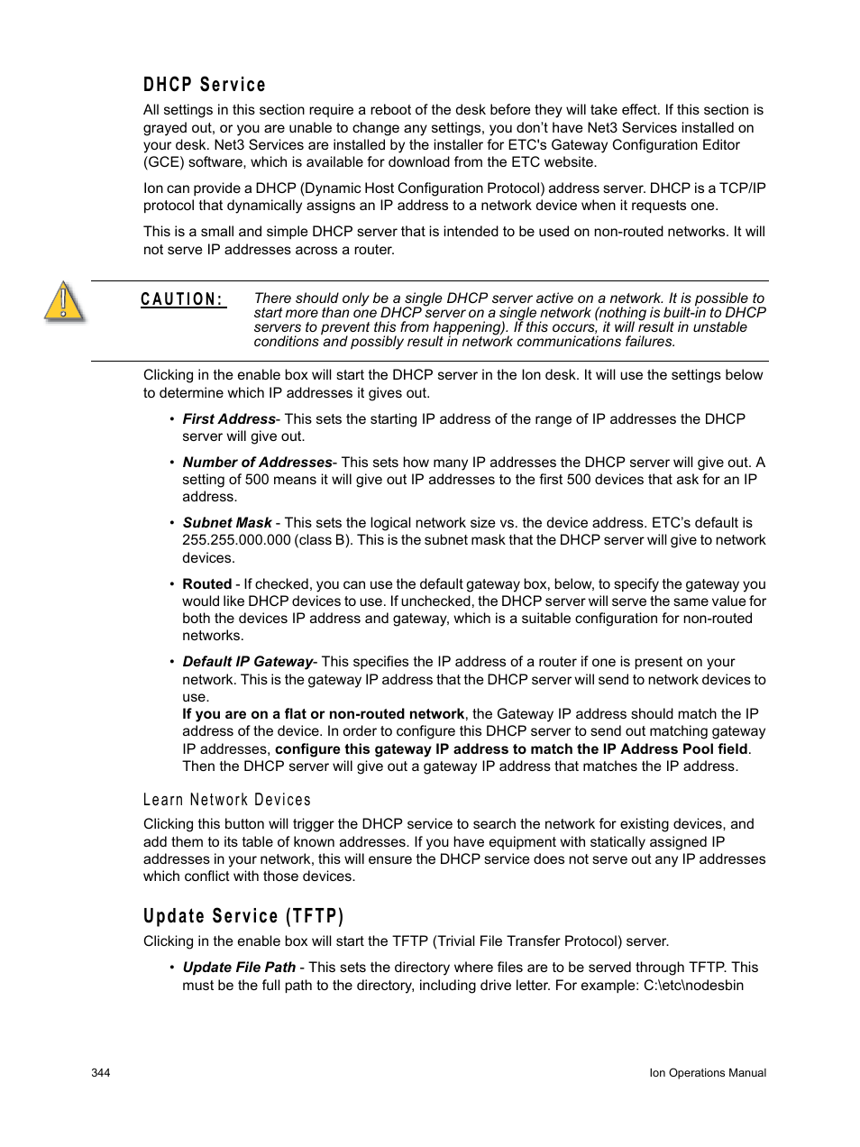 Dhcp service, Update service (tftp) | ETC Ion User Manual | Page 360 / 440
