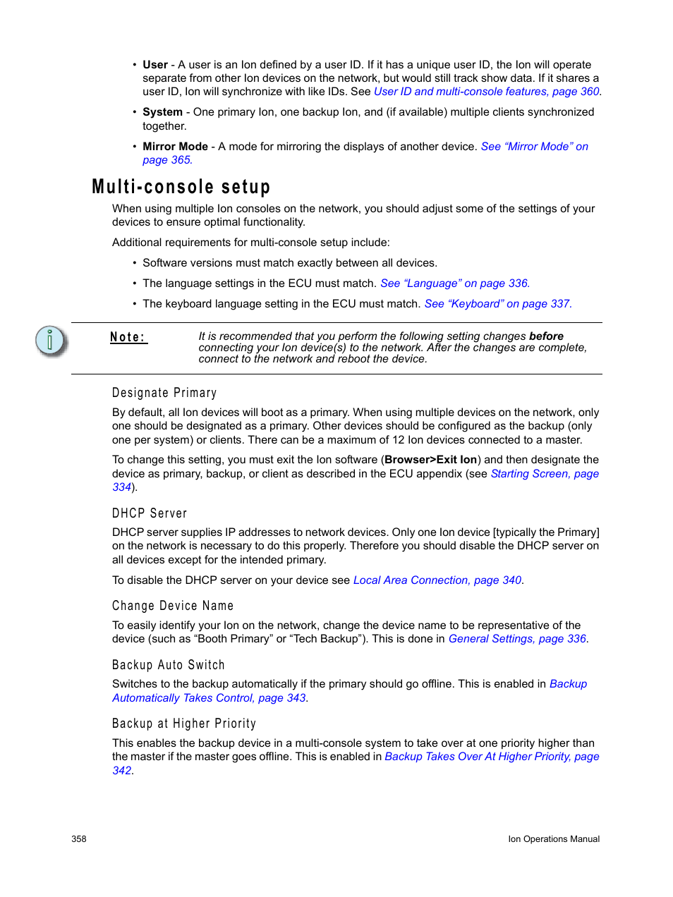 Multi-console setup | ETC Ion User Manual | Page 374 / 440