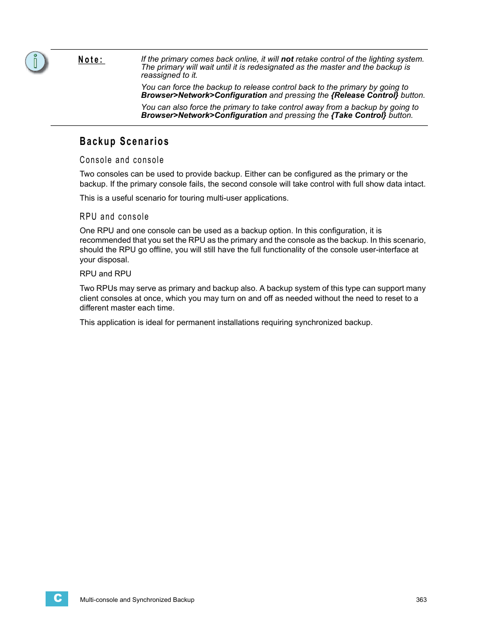 Backup scenarios | ETC Ion User Manual | Page 379 / 440