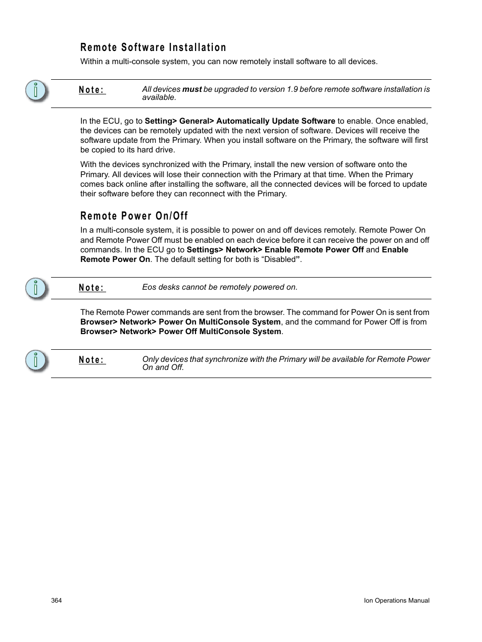 Remote software installation, Remote power on/off | ETC Ion User Manual | Page 380 / 440