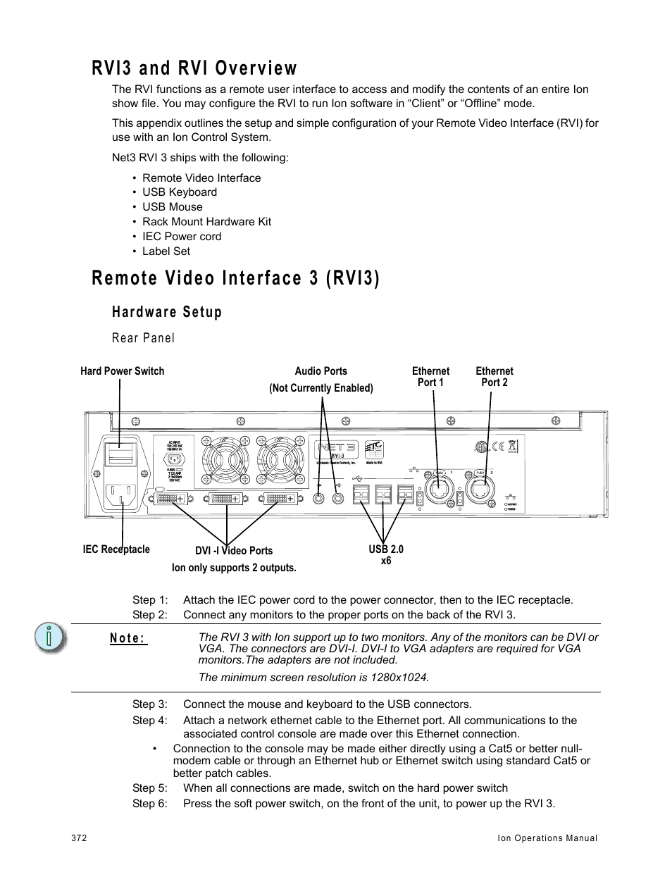 Rvi3 and rvi overview, Remote video interface 3 (rvi3), Hardware setup | ETC Ion User Manual | Page 388 / 440