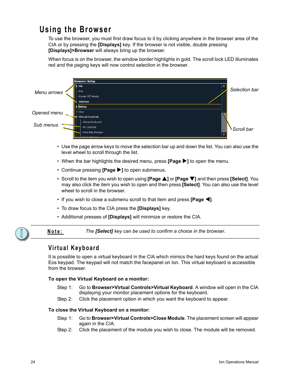 Using the browser, Virtual keyboard | ETC Ion User Manual | Page 40 / 440