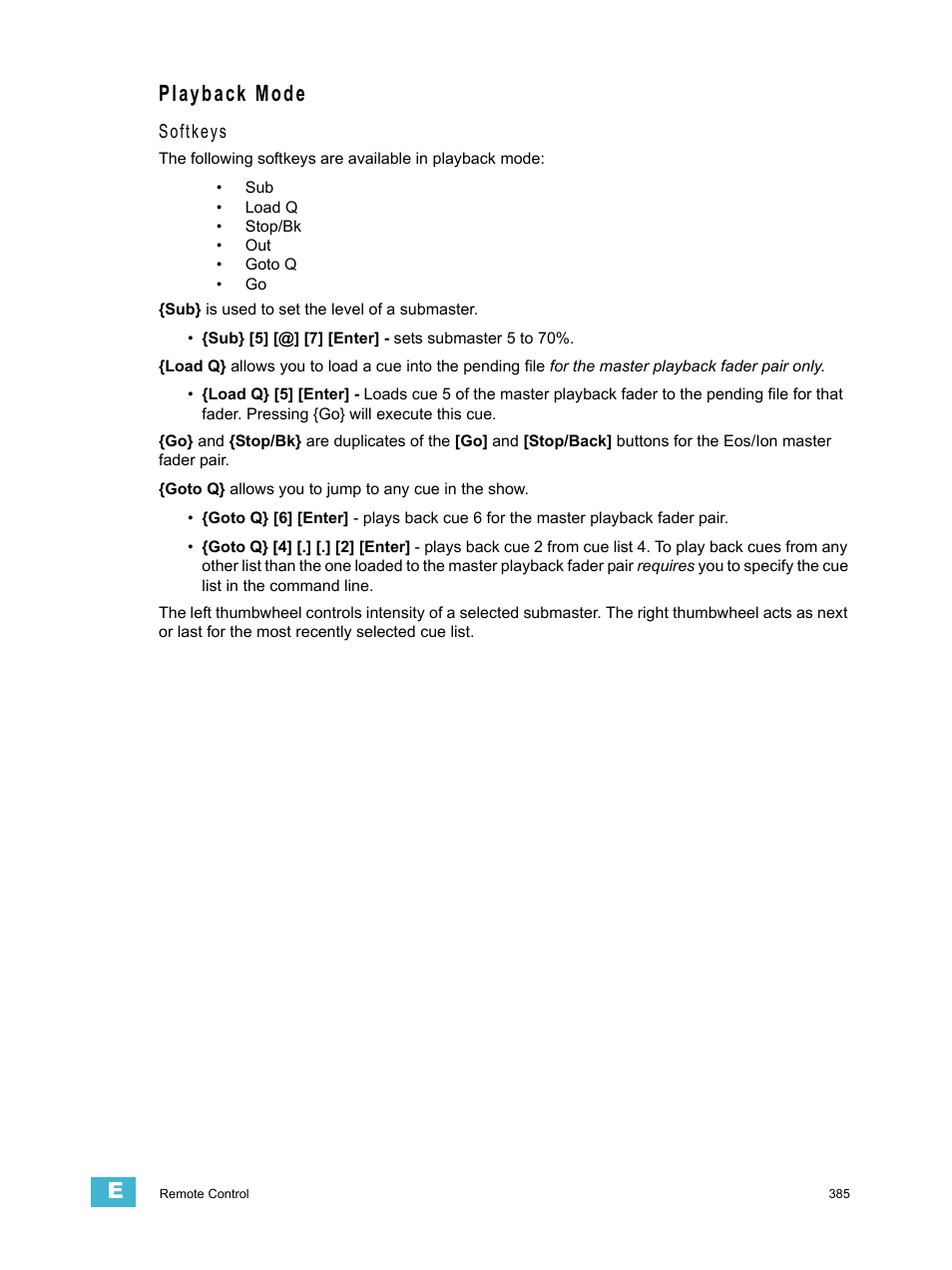 Playback mode, Softkeys | ETC Ion User Manual | Page 401 / 440