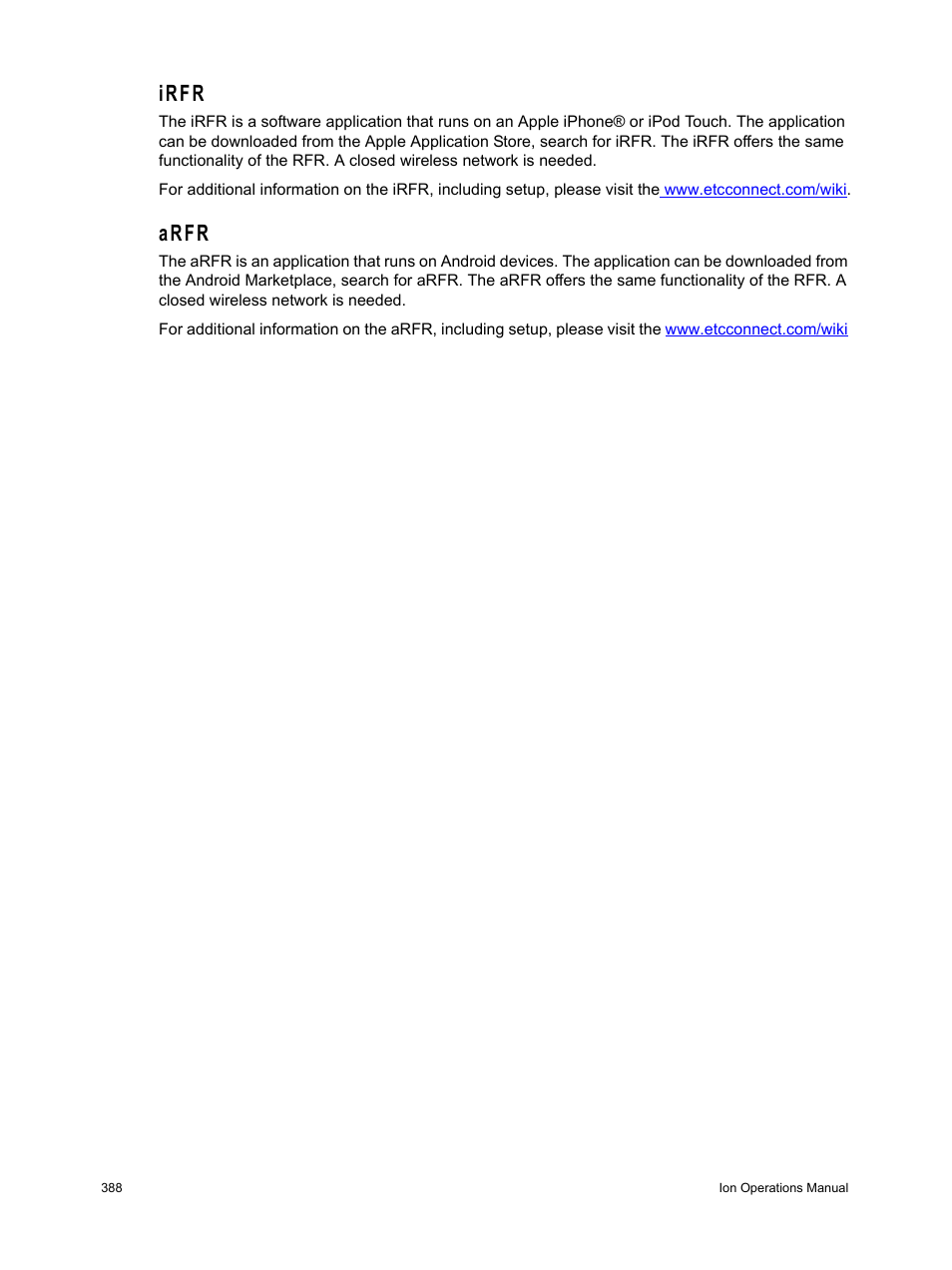 Irfr, Arfr, Irfr arfr | See “irfr” on | ETC Ion User Manual | Page 404 / 440