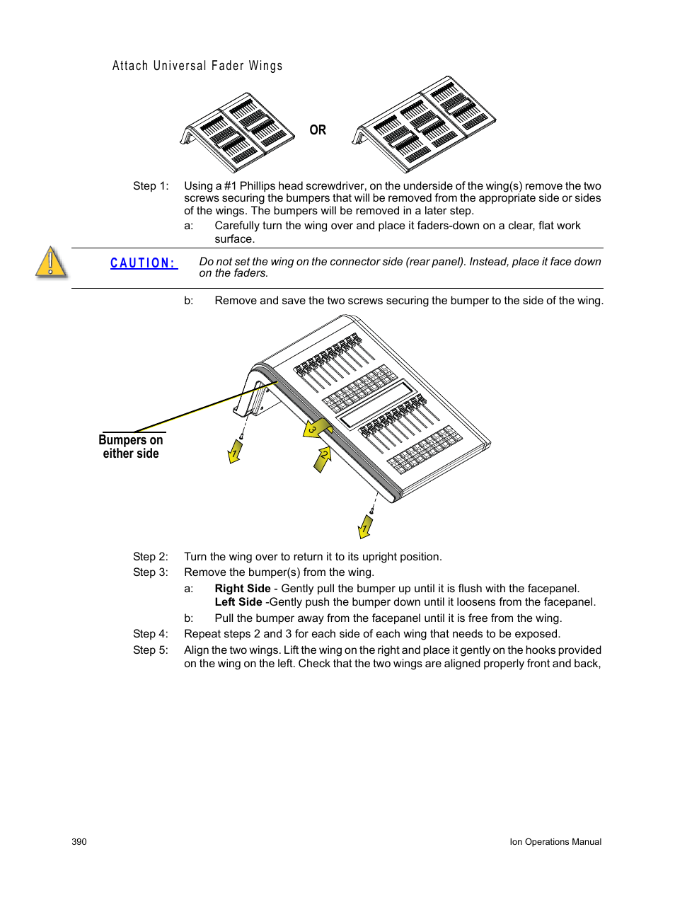 Attach universal fader wings, Bumpers on either side | ETC Ion User Manual | Page 406 / 440