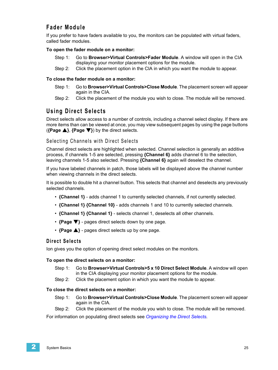 Fader module, Using direct selects, Fader module using direct selects | ETC Ion User Manual | Page 41 / 440