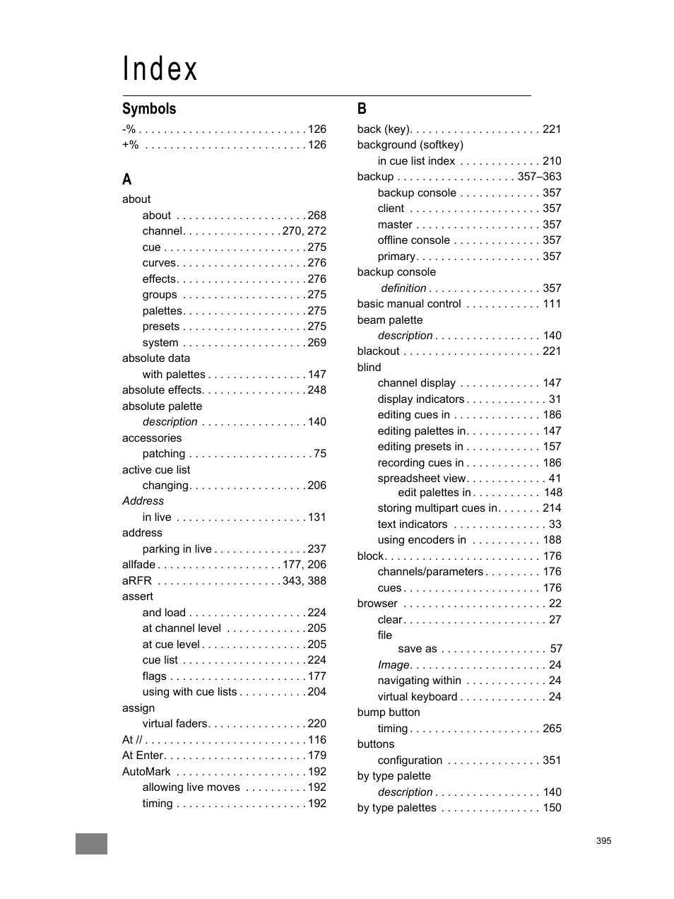 Index, Symbols | ETC Ion User Manual | Page 411 / 440