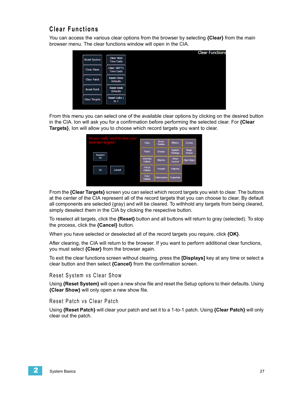 Clear functions | ETC Ion User Manual | Page 43 / 440