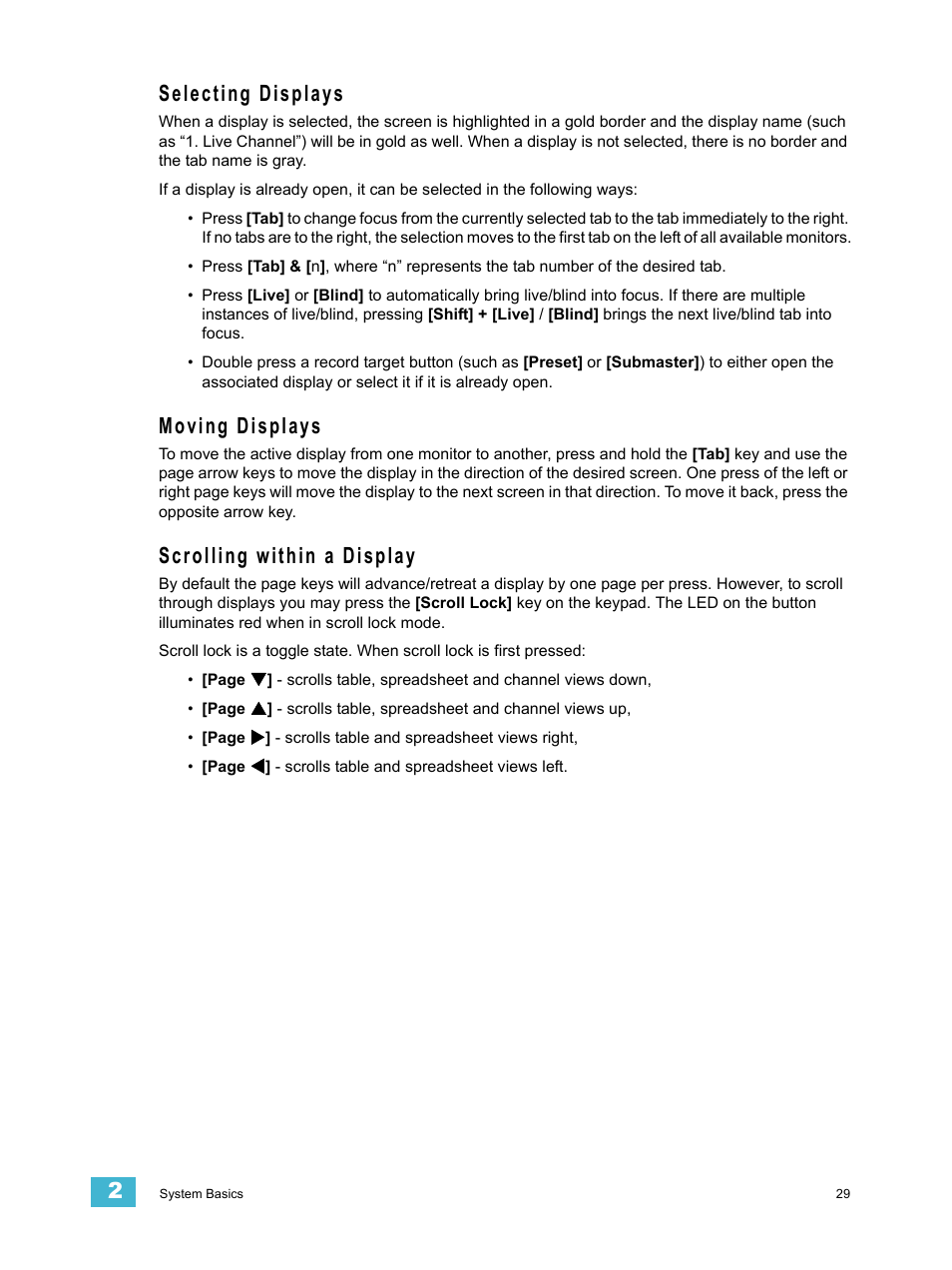 Selecting displays, Moving displays, Scrolling within a display | ETC Ion User Manual | Page 45 / 440