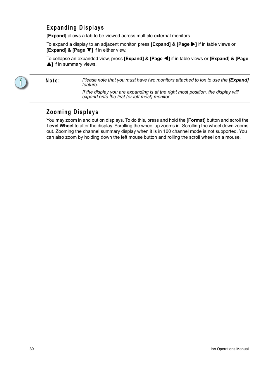 Expanding displays, Zooming displays, Expanding displays zooming displays | ETC Ion User Manual | Page 46 / 440