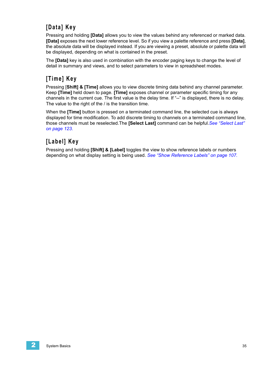 Data] key, Time] key, Label] key | Data] key [time] key [label] key | ETC Ion User Manual | Page 51 / 440