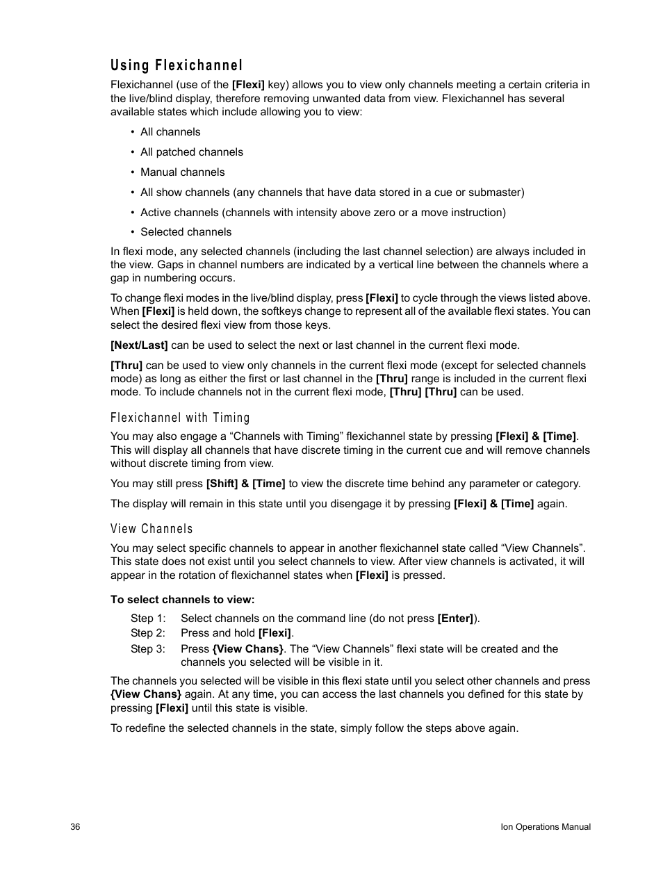 Using flexichannel, Flexichannel with timing, View channels | ETC Ion User Manual | Page 52 / 440
