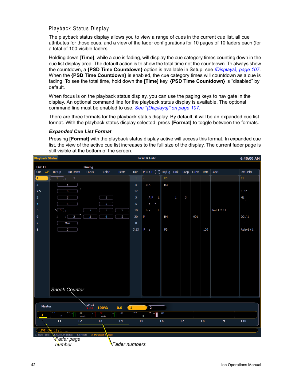 Playback status display | ETC Ion User Manual | Page 58 / 440