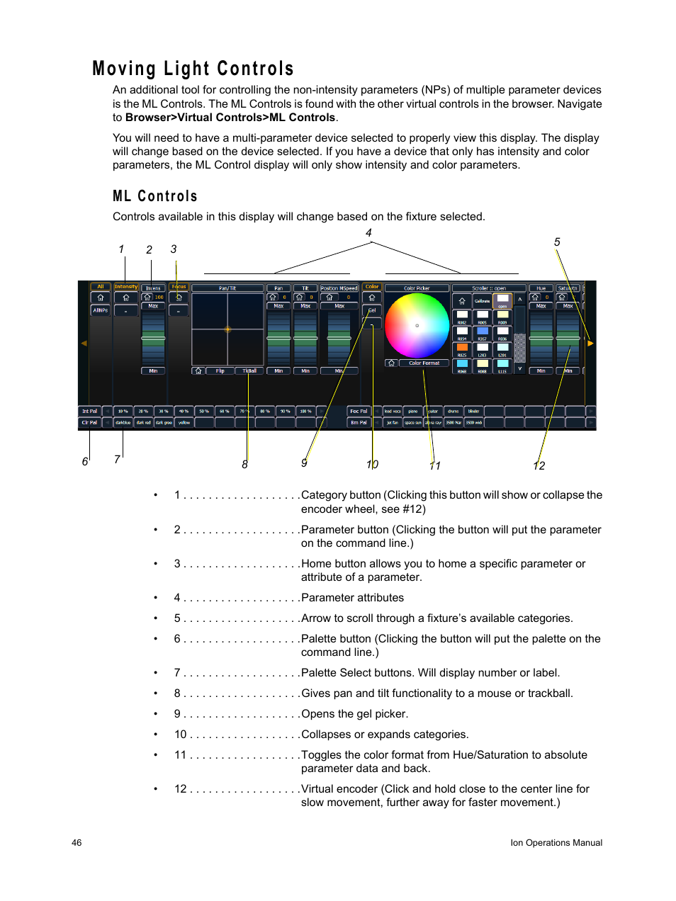 Moving light controls, Ml controls | ETC Ion User Manual | Page 62 / 440