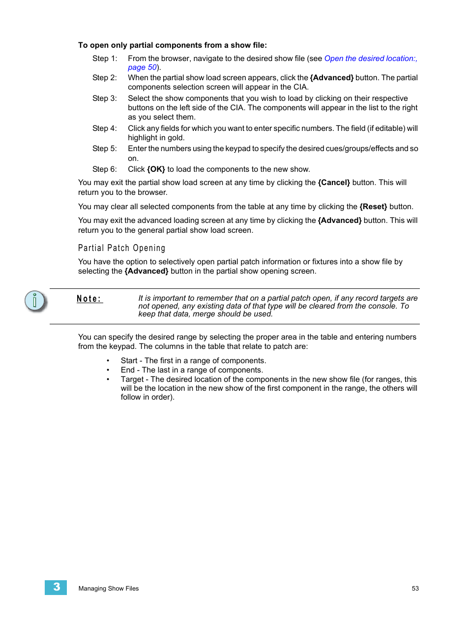 Partial patch opening, N o t e | ETC Ion User Manual | Page 69 / 440