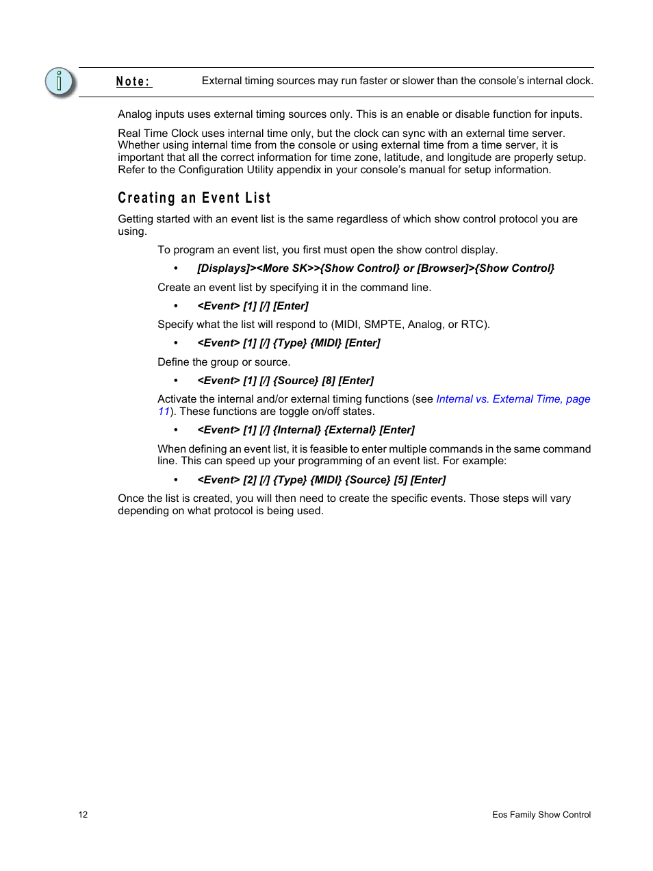 Creating an event list, N o t e | ETC Eos Family Show Control User Manual | Page 14 / 32