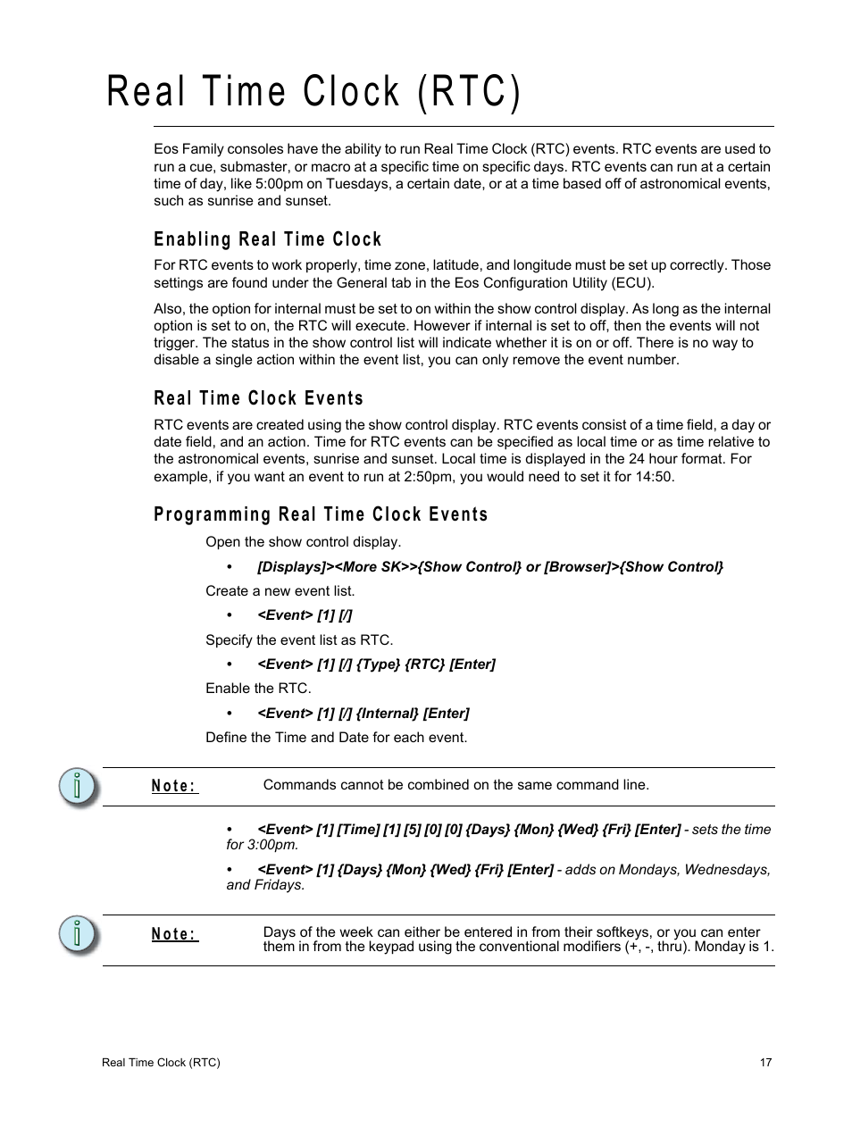 Real time clock (rtc), Enabling real time clock, Real time clock events | Programming real time clock events | ETC Eos Family Show Control User Manual | Page 19 / 32