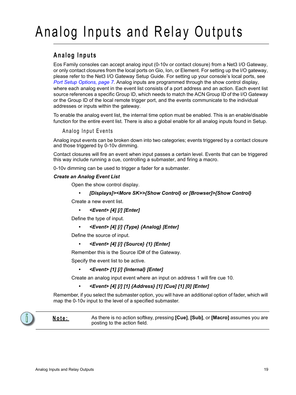 Analog inputs and relay outputs, Analog inputs | ETC Eos Family Show Control User Manual | Page 21 / 32